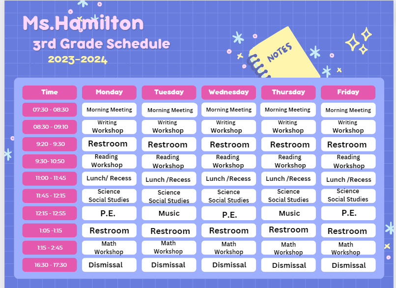 third grade schedule