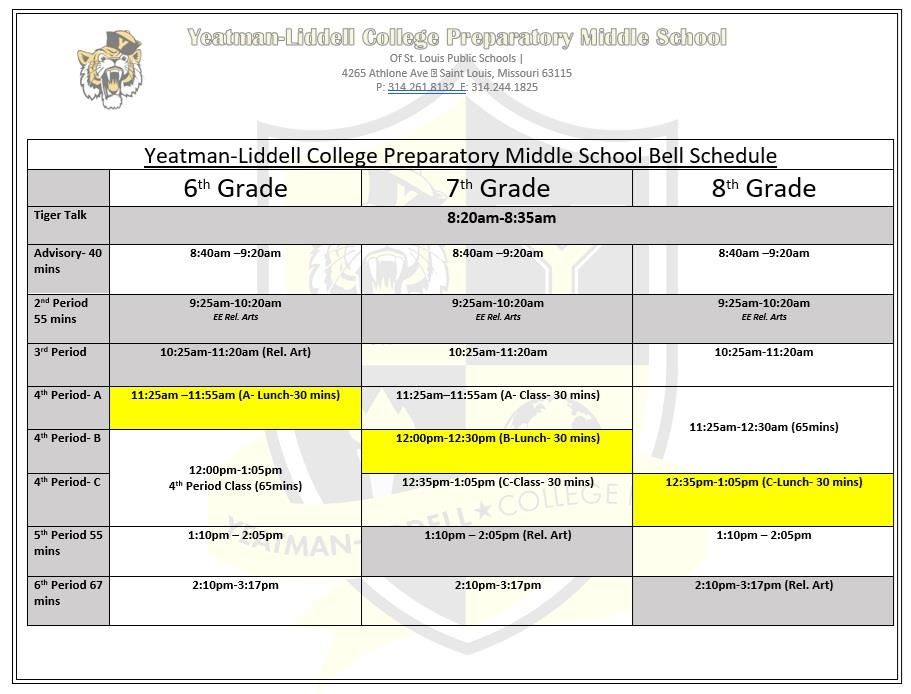 Yeatman Bell Schedule