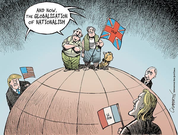 nytimes cartoon: Nationalism and Globalism Meet